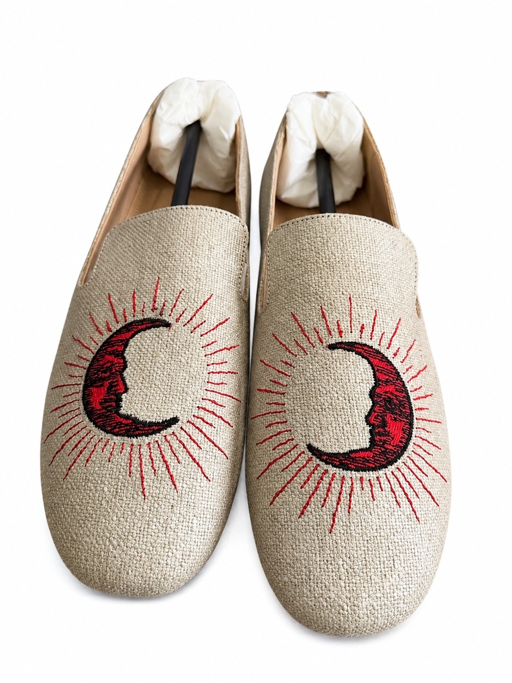 Kiki Price Embroidered Crescent Moon Loafers - Size 40 beige with red